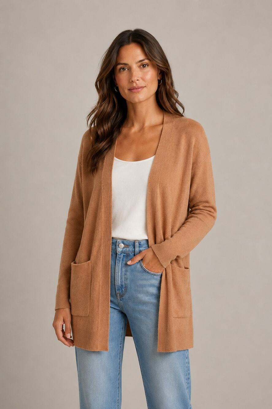 Magaschoni Open Front Cardigan Sweater Camel Tan Women’s Size Small